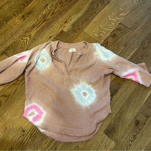 9seed Marrakesh Dashiki Lightweight Gauze tie dye Vneck Shirt Size